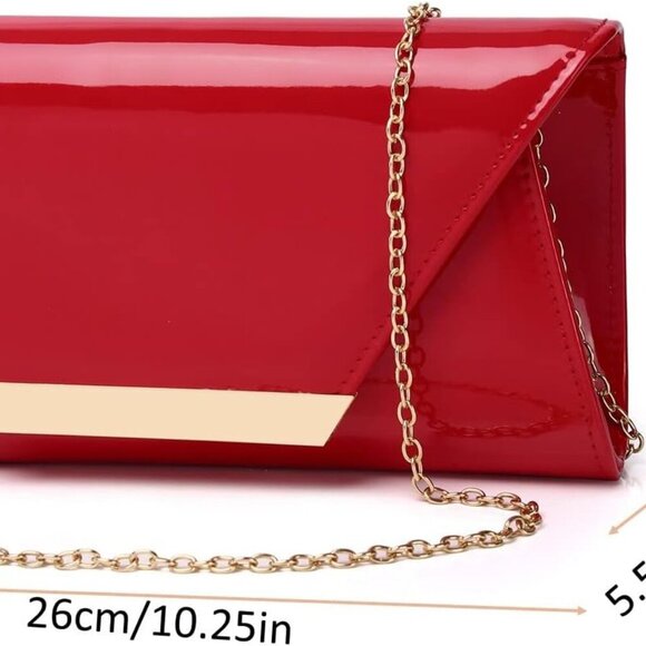 Patent Leather Envelope Clutch Womens Evening Handbag Stylish Shoulder Bag Purse - Picture 4 of 9